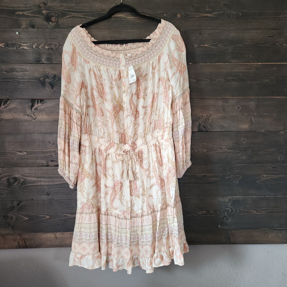 Versona Paisley Print Cottage Dress XL Gathered Smocked Paisley Neck & Waist NWT